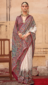Off-White Contemporary Border Banarasi Crepe Silk Saree ERA02WHT